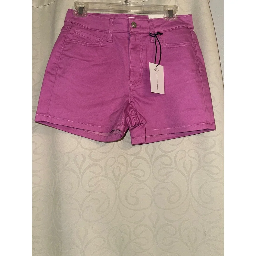 Zenana Women Mauve High Waisted Stretch Denim Shorts Vibrant Summer Basics -‎ S